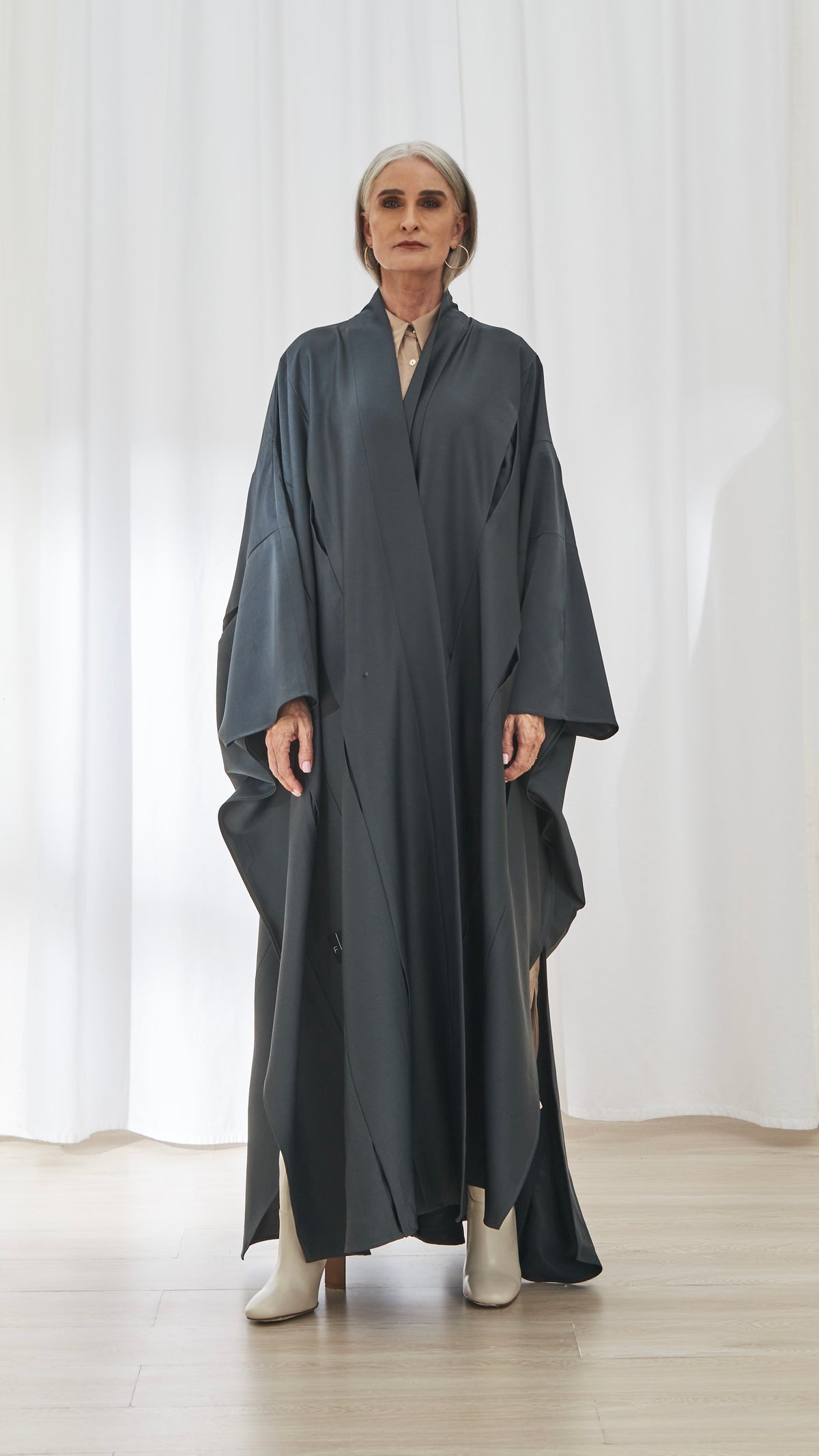 Rima abaya in Charcoal by FILO, front view