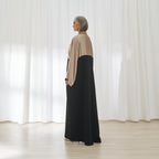 Sahar abaya in Sand & Black by FILO, back view