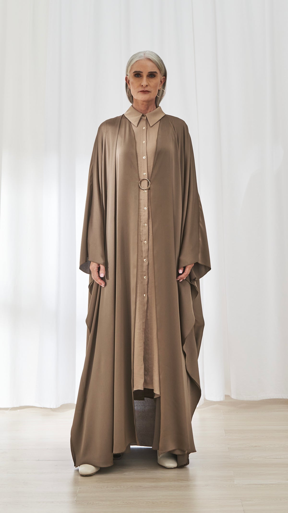 Jana abaya in Khaki by FILO, front view