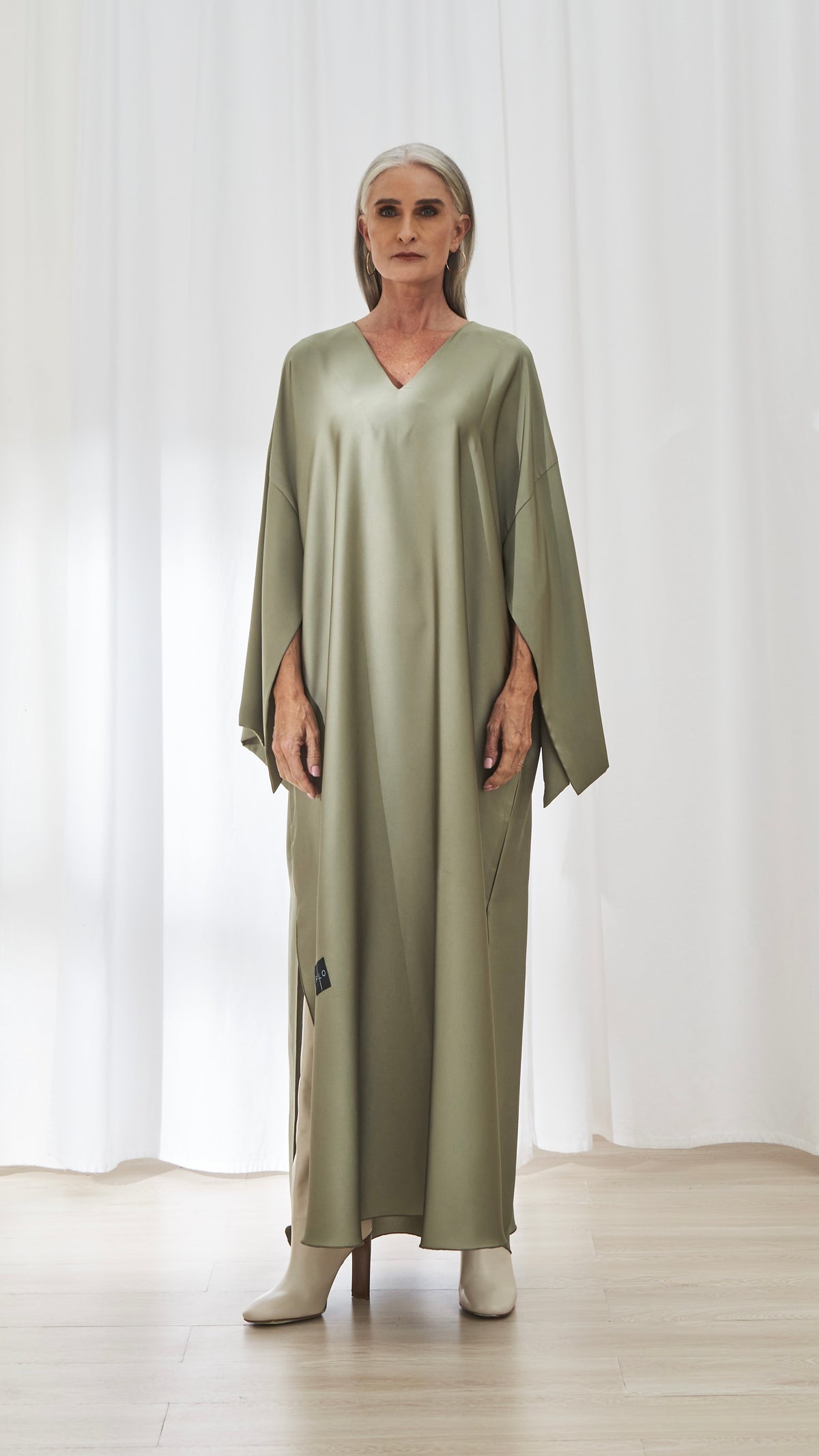Sama dress in Sage by FILO, front view