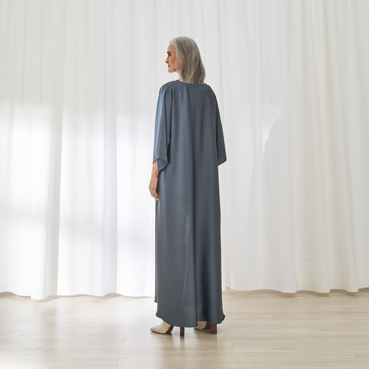 Nawar dress in Slate Blue by FILO, back view
