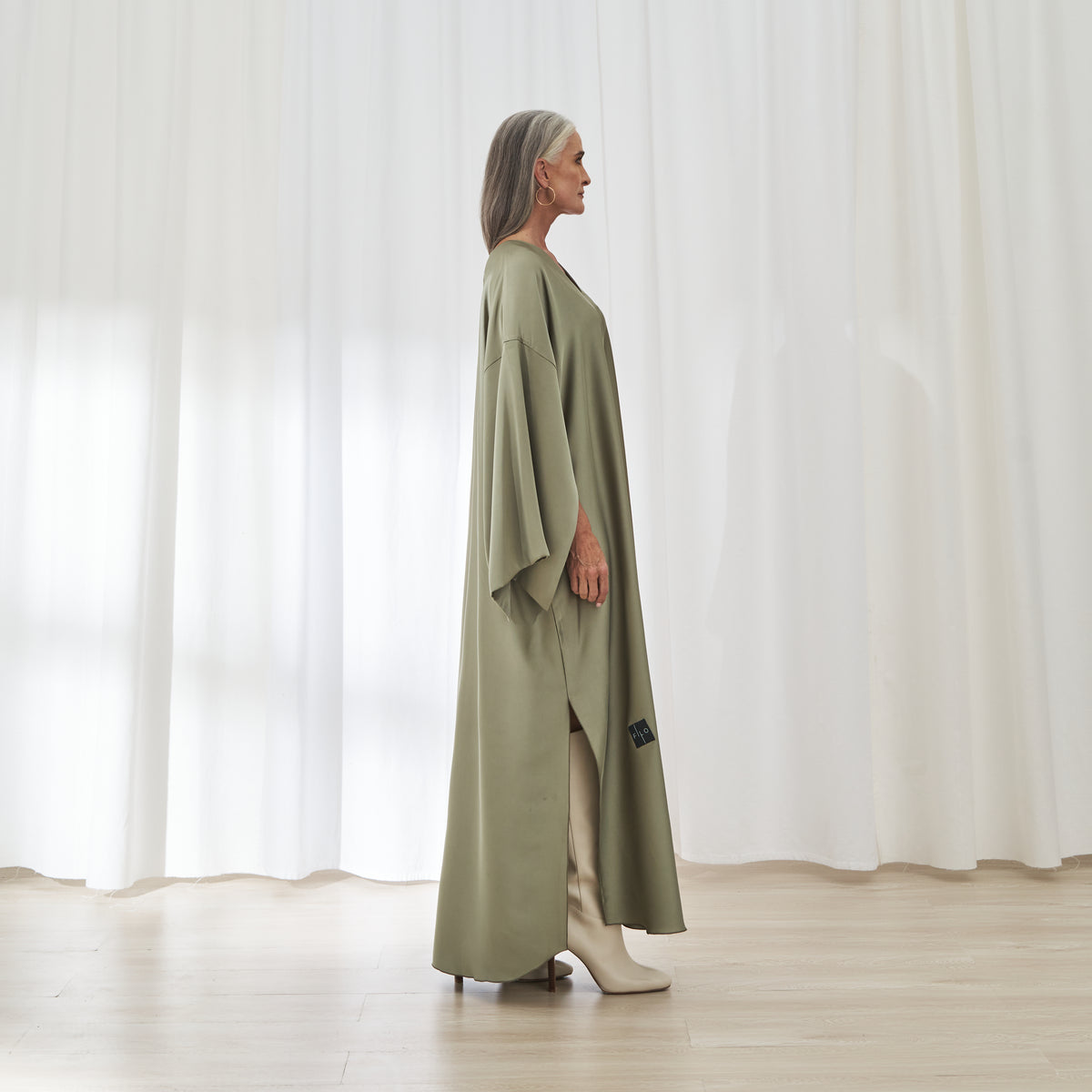 Sama dress in Sage by FILO, side view