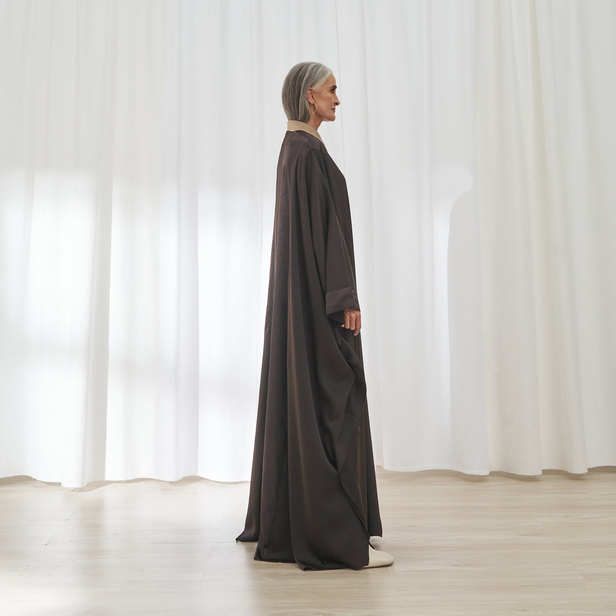 Layal abaya in Espresso by FILO, side view