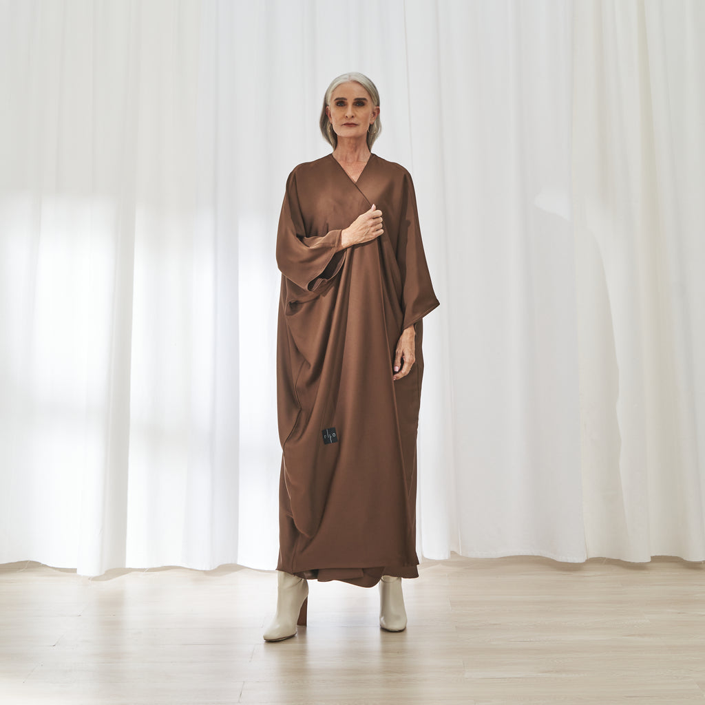 Hilal dress in Rust by FILO, front view