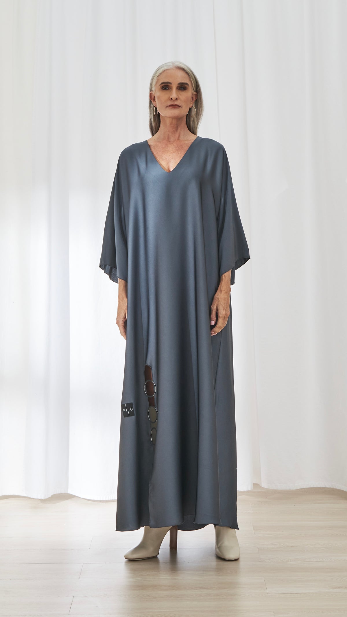 Nawar dress in Slate Blue by FILO, front view