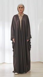 Layal abaya in Espresso by FILO, front view